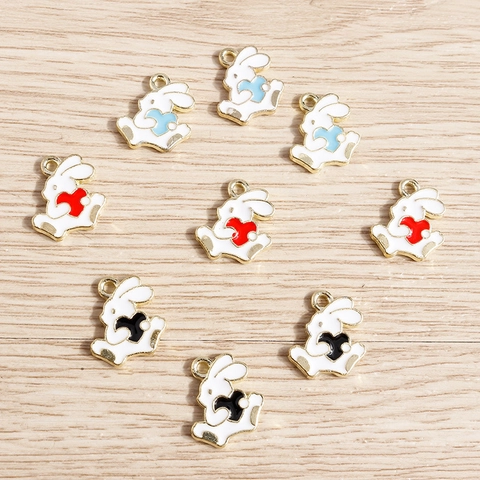 Cartoon Bunny Heart Alloy Enamel Pendants For DIY Jewelry Making Rabbit Charm Accessories For Necklace Bracelet Craft Supplies