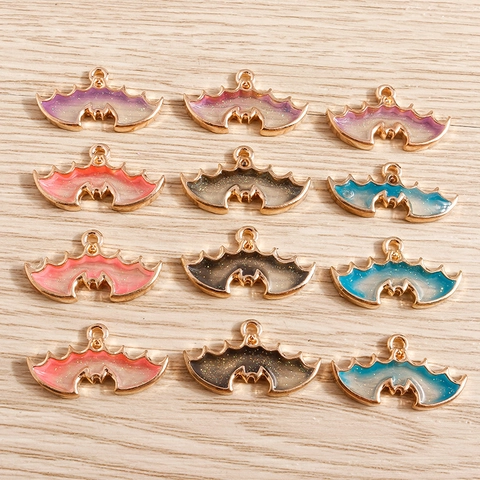 Halloween Cartoon Bat Wings Alloy Enamel Charms Glitter Gradient Pendant For DIY Necklace Earring Jewelry Making Accessories