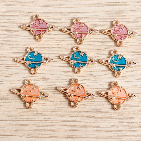 Alloy Enamel Planet Star Moon Pendants For DIY Jewelry Making Celestial Saturn Starry Sky Gold Plated Rhinestone Charms