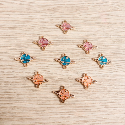 Alloy Enamel Planet Star Moon Pendants For DIY Jewelry Making Celestial Saturn Starry Sky Gold Plated Rhinestone Charms