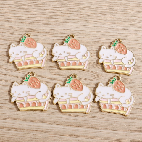 Ciondoli in Lega con Smalto a Goccia Gatto Fragola Torta Dolci Ciondoli Animati per Fai da Te Collana Bracciale Accessori Gioielli