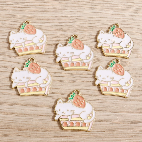 Ciondoli in Lega con Smalto a Goccia Gatto Fragola Torta Dolci Ciondoli Animati per Fai da Te Collana Bracciale Accessori Gioielli