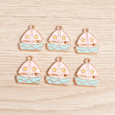 Pendentifs en Émail en Forme de Voilier en Alliage pour la Fabrication de Bijoux DIY Charme de Bateau Mignon Rose Bleu