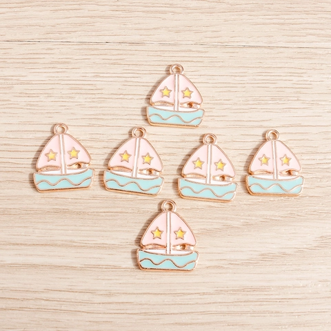 Pendentifs en Émail en Forme de Voilier en Alliage pour la Fabrication de Bijoux DIY Charme de Bateau Mignon Rose Bleu