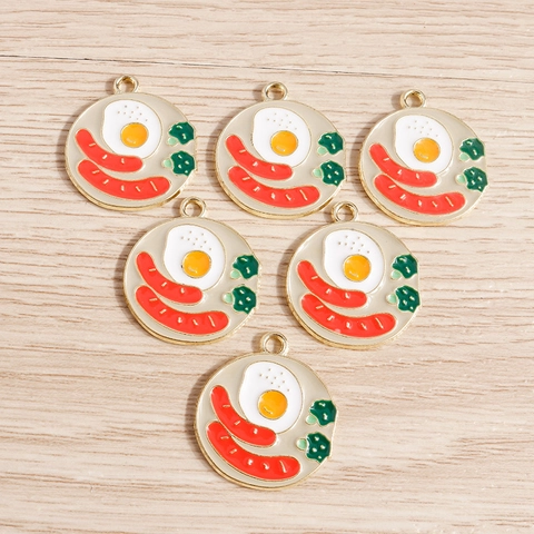 Creativo Ciondolo per Colazione in Lega Smaltata Modello Uovo al Tegamino Salsiccia Fai Da Te Accessori per Gioielli