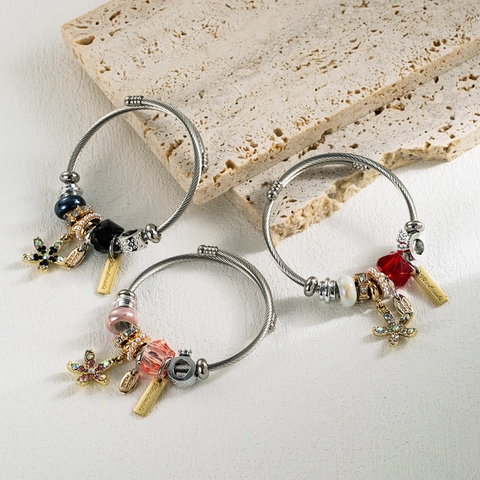 Bohemisch Legierung Perlen Drahtseil Armband Für Damen Strass Künstliche Perle Seestern Herz Charm Verstellbar Mode Schmuck Geschenk