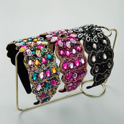 Baroque Luxurious Rhinestone Velvet Headband For Women Vintage Beaded Wide Hairband For Party Wedding Hair Accessories