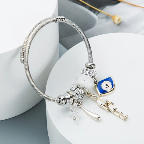 Mode DIY Anhänger Armband Legierung Verstellbar Torsionsseil Armreif Damen Herz Böser Blick Schmuck Europäischer Stil Geschenk