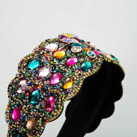Baroque Luxurious Rhinestone Velvet Headband For Women Vintage Beaded Wide Hairband For Party Wedding Hair Accessories