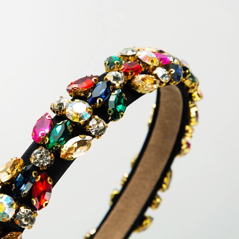 Baroque Rhinestone Headband Luxurious Inlaid Crystal Hair Accessory Vintage High End Satin Fabric Head Hoop For Women Party Wedding Decor