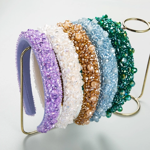 Cerchietto Imbottito Fatto a Mano con Strass di Cristallo per Donna Fascia per Capelli Vintage Avvolta in Tessuto di Spugna Accessorio Moda Festa