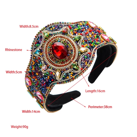 Cerchietto Largo Barocco Ricamato Pesante Strass Lussuoso Stile Palazzo Capelli Imbottito per Donna Gioielli Festa