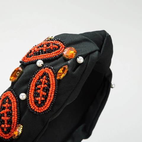 Diadema Barroca Hecha a Mano con Bordado de Perlas de Fútbol Rugby Perla Artificial Strass Diadema Ancha con Nudo Accesorios para el Cabello Mujer