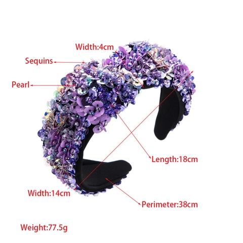 Baroque Padded Headband For Women Wide Brim Vintage Rhinestone Embellished Hair Band Heavy Embroidery Artificial Pearl Accessory