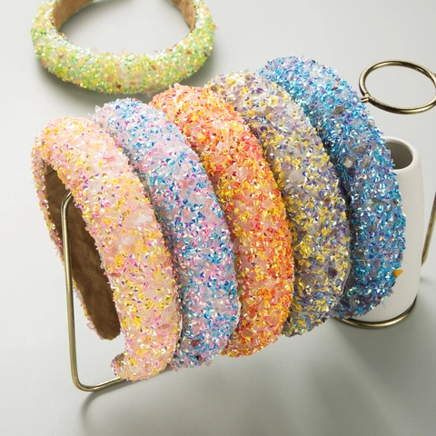 Europäische Mode Gepolstertes Stirnband Für Damen Buntes Harz Pailletten Haarreif Breiter Schwamm Haarschmuck Für Party