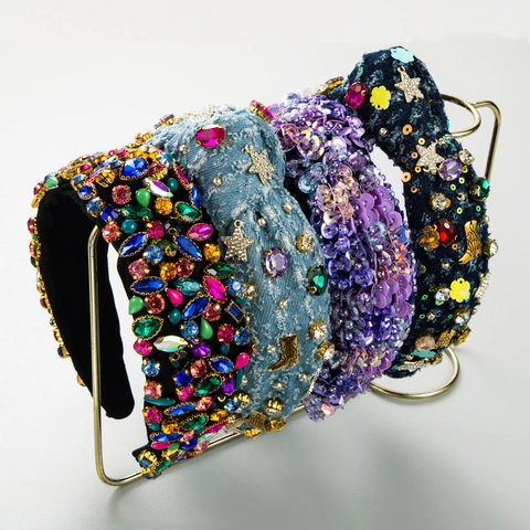 Baroque Padded Headband For Women Wide Brim Vintage Rhinestone Embellished Hair Band Heavy Embroidery Artificial Pearl Accessory