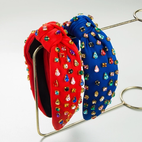 Diadema con Nudo Estilo Barroco con Diamantes de Imitación Multicolores Diadema de Tela Acolchada para Mujer Fiesta