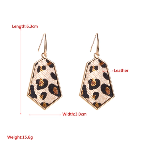 Trendy Alloy Faux Leather Geometric Hexagon Drop Earrings For Women Leopard Print Pink Blue Glitter Statement Earrings Fashion Jewelry