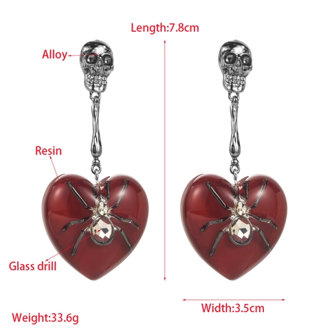 Orecchini a Goccia Gotici Teschio Ragno Cuore Lega Strass Halloween Party Stile Dark Esagerato Gioielli Donna Orecchini Argento Retrò