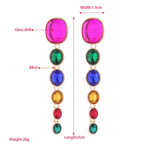 Vintage Lange Hangoorbellen Vrouwen Meerlaags Geometrisch Rond Glas Strass Legering Roestvrij Staal Oorsteker Sieraden