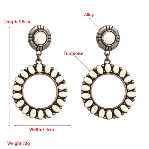 Böhmische Vintage Legierung Türkis Runde Hängeohrringe Für Damen Ethnische Palast Stil Geometrische Kreis Inlay Hängende Ohrringe Schmuck