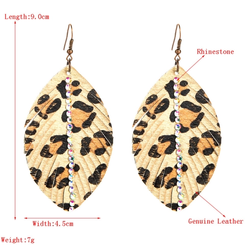 Boho Vintage Blattförmige Leder Ohrringe Für Damen Legierung Strass Tier Leopardenmuster Hängende Schmuck