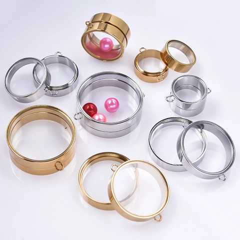 Pendentif Médaillon Rond en Acier Inoxydable et Verre Ouverture à Vis Double Oreille pour la Fabrication de Bijoux DIY