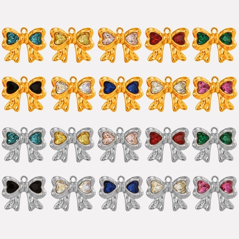 304 Roestvrij Staal Strik Hanger Met Hart Strass Voor DIY Ketting Oorbel Maken Elegante Strik Charm Sieraden Vrouwen