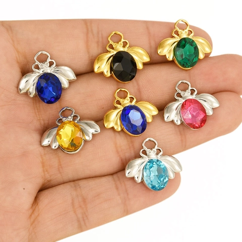 304 Stainless Steel Bee Pendant Necklace Charm With Colorful Rhinestone 304 Steel Insect DIY Jewelry Making Finding Women Gift