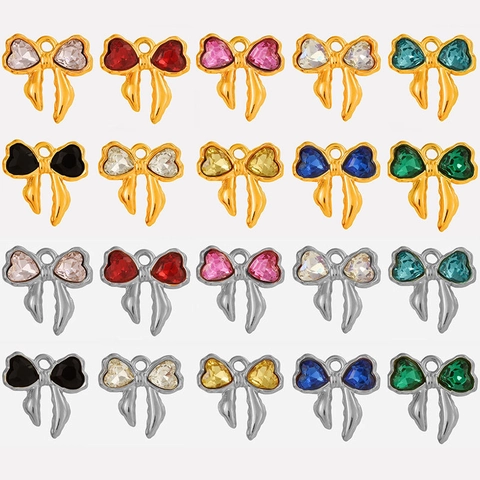 304 Edelstahl Schleife Anhänger Mit Herz Strass Süß Elegant DIY Charm Für Halskette Ohrring Damen Mode Schmuck