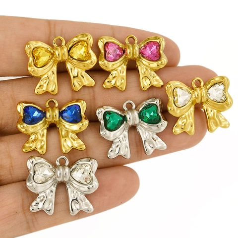304 Roestvrij Staal Strik Hanger Met Hart Strass Voor DIY Ketting Oorbel Maken Elegante Strik Charm Sieraden Vrouwen