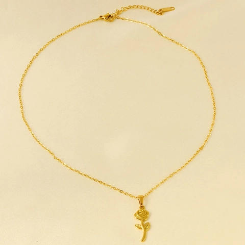 304 Stainless Steel Rose Flower Pendant Necklace For Women Dainty Floral Link Chain Minimalist Jewelry Gift Steel Gold Plated