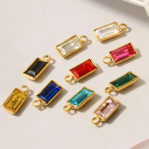 Colgante de Diamantes de Imitación de Cristal Rectangular Acero Inoxidable Chapado en Oro Cubo Geométrico Charm para DIY Collar Pendiente Joyería Accesorio