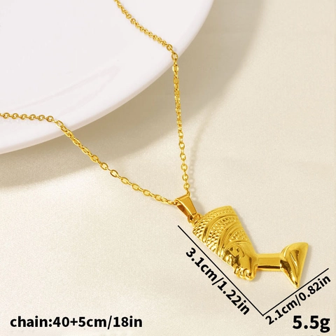Vintage 304 Stainless Steel Ancient Egyptian Queen Nefertiti Head Portrait Pendant Necklace 18K Gold Plated Pharaoh Jewelry For Men Women