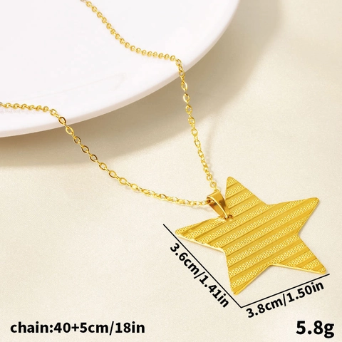 Collar con Colgante de Pentagrama de Acero Inoxidable 304 para Mujer Chapado en Oro de 18K Collares de Estrella con Rayas Minimalistas