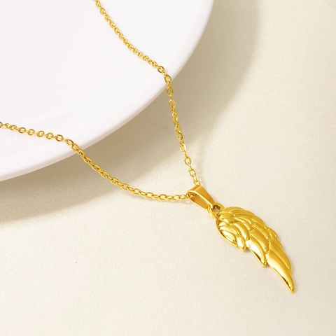 Collar de Pendiente de Pluma de Acero Inoxidable 304 Ala de Ángel Cadena de Clavícula Minimalista Chapado en Oro 18k Joyería Unisex