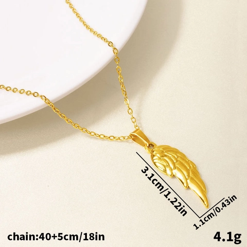 Collar de Pendiente de Pluma de Acero Inoxidable 304 Ala de Ángel Cadena de Clavícula Minimalista Chapado en Oro 18k Joyería Unisex