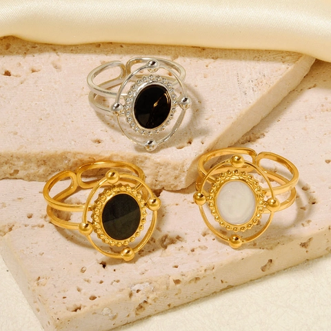 Anello Aperto Celeste Vintage in Acciaio Inossidabile 304 per Donna Design Traforato Smalto Motivo Planetario Anello Regolabile Gioielli