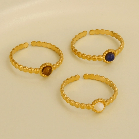 Vintage 304 Edelstahl Naturstein Offener Ring Vergoldet Tigerauge Lapislazuli Verstellbar Geometrisch Perlen Ring Damen Schmuck