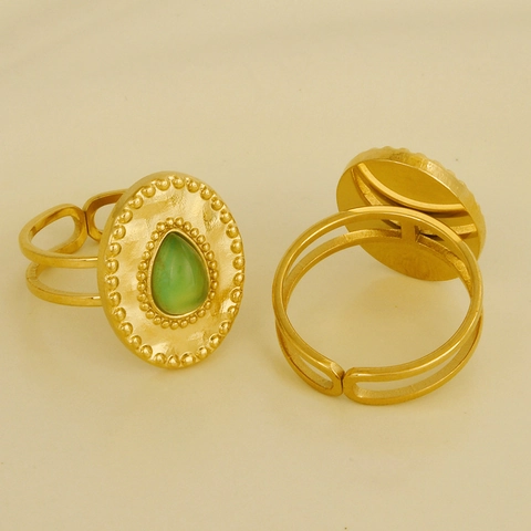 Vintage 304 Edelstahl Offen Ring Für Damen Minimalist Design Grün Naturstein Wassertropfen Verstellbar Fingerring Schmuck