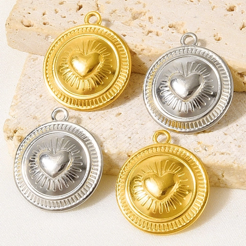 304 Edelstahl Herz Münzanhänger Französisch Vintage Relief Medaillon Anhänger Für DIY Schmuck Halskette Herstellung