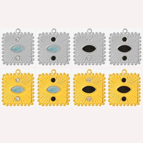 Colgante Cuadrado de Ojo Turco de Acero Inoxidable 304 con Borde de Cuentas y Esmalte Accesorio para Joyería DIY