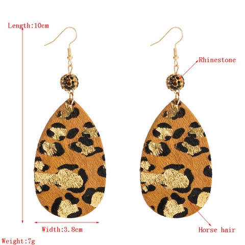 Orecchini a Goccia Leopardati Esagerati Retrò Orecchini Pendenti in Pelle e Lega con Strass per Donna Gioielli di Moda