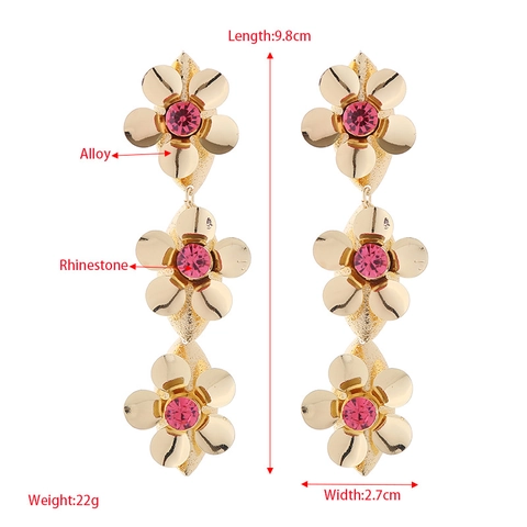 Übertriebene Legierung Blume Strass Hängende Ohrringe Für Damen Vintage Vergoldet Lange Florale Tropfenohrringe Party Schmuck