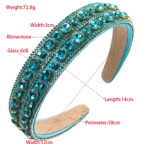 Baroque Retro Colorful Glass Rhinestone Padded Headband Wide Pave Crystal Hair Band Party Fashion Women Hair Accessories
