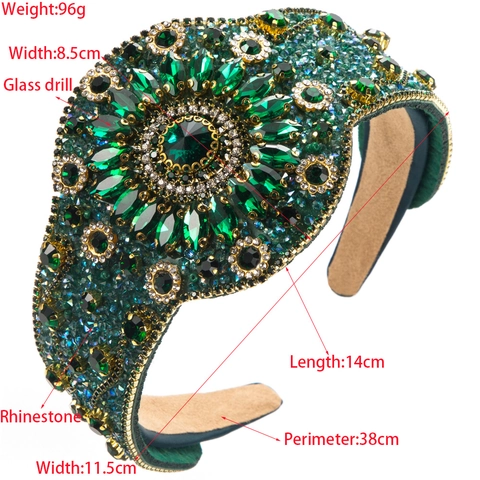 Baroque Wide Pave Rhinestone Headband Alloy Fabric Handcrafted Jewel Embellished Floral Vintage Hair Hoop Accessory For Women