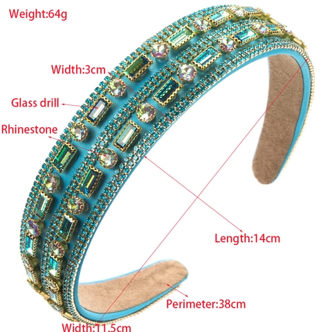 Baroque Padded Rhinestone Crystal Wide Headband For Women Luxury Vintage Multicolor Gemstone Sparkly Hair Hoop Jewelry Accessory