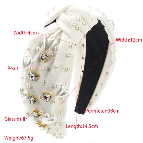 Cerchietto Imbottito Annodato Barocco da Donna Vintage Cuore Strass Perla Artificiale Accessorio per Capelli Elegante Gioielli