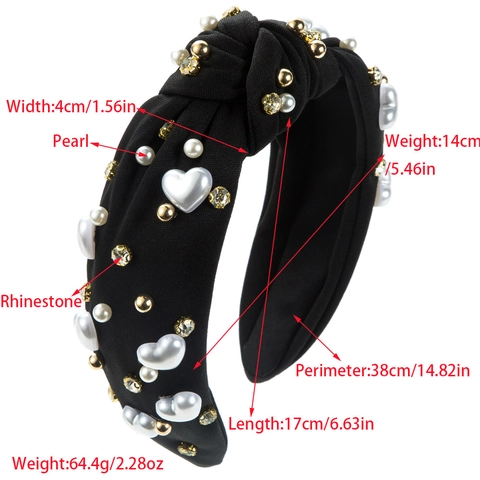 Baroque Knotted Wide Headband For Women Vintage Heart Imitation Artificial Pearl Rhinestone Fabric Hair Hoop Elegant Hair Accessories