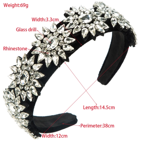 Cerchietto in Velluto Vintage Barocco con Strass e Cristalli Floreali per Donna Matrimonio Festa Lusso Accessori Capelli